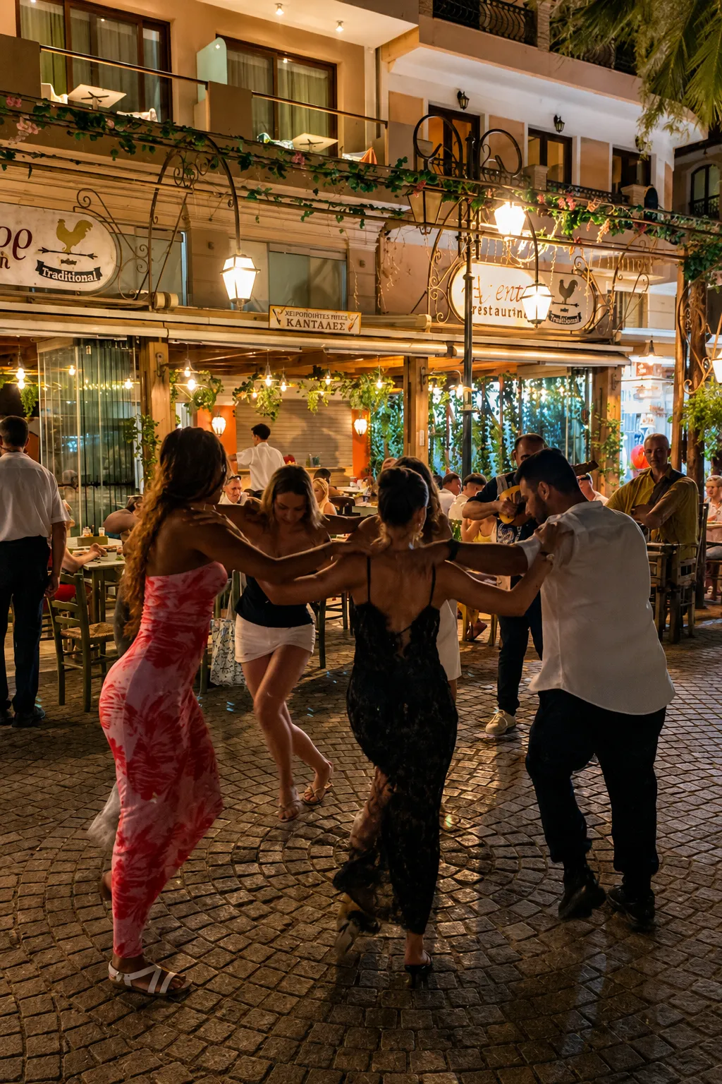 Dancing to live Zakynthian music at night